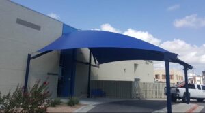 cantilever architectural shade structures are very common in retail buildings